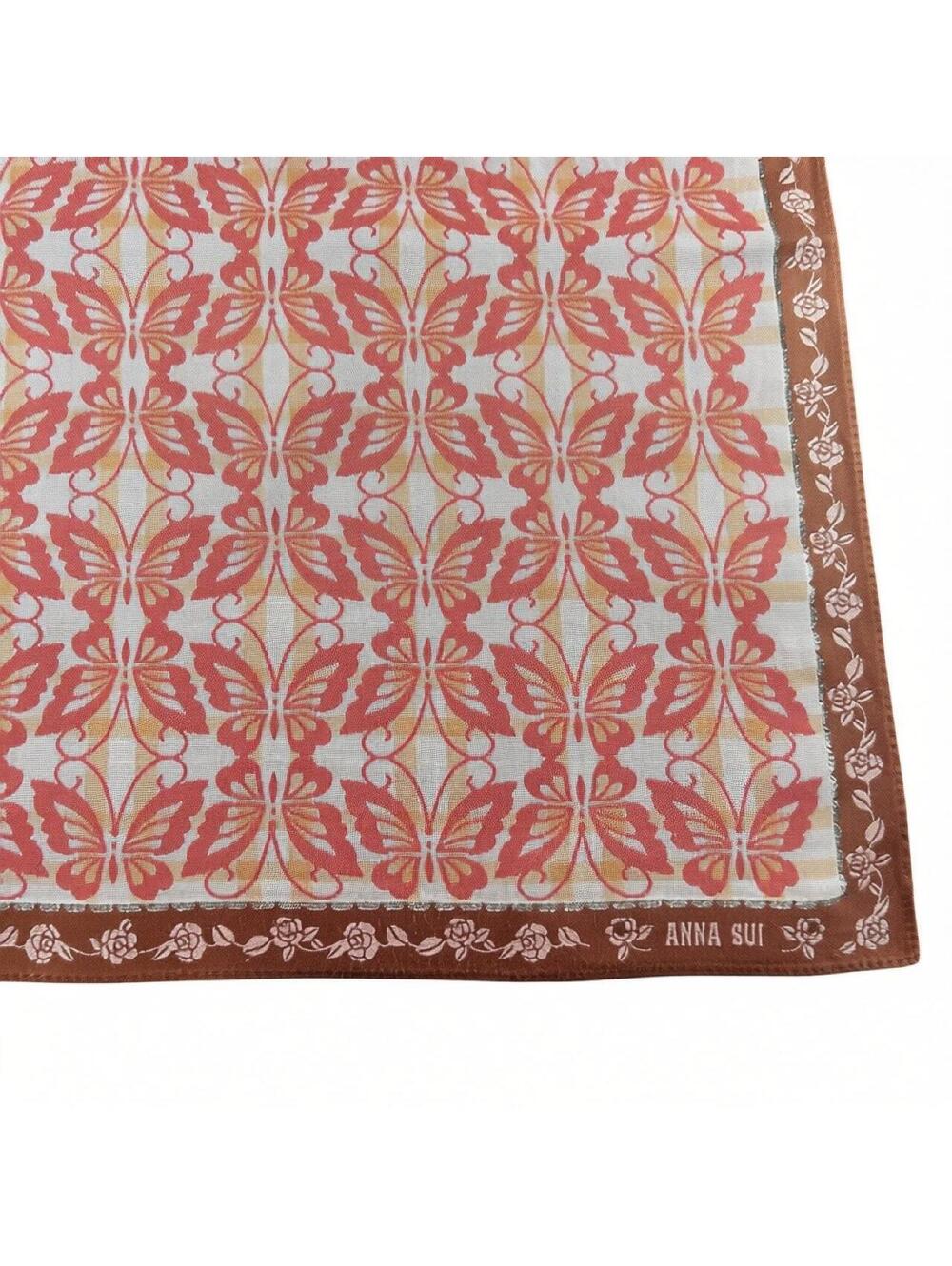 Vintage Anna Sui Pink Butterfly Floral Print Handkerchief Scarf